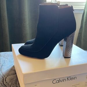 Calvin Klein Black Heeled Boots with Textured Heel